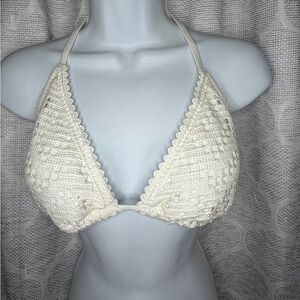 NWT Shade & Shore Crochet Bikini Top white Boho Triangle Swim Top LARGE
